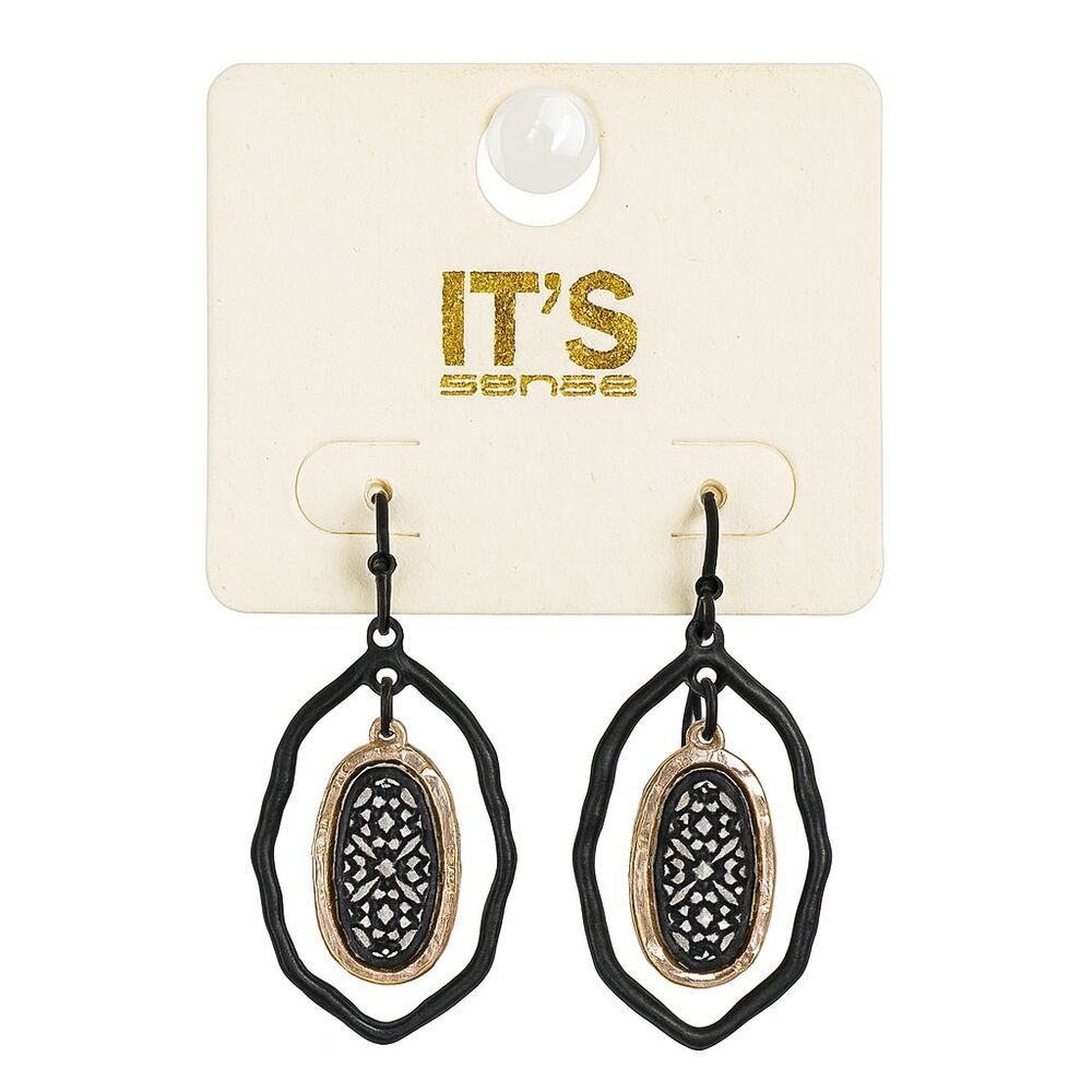It's Sense Gold Tone Metal Layered Oval Drop Fashion Earrings Lace Pattern New